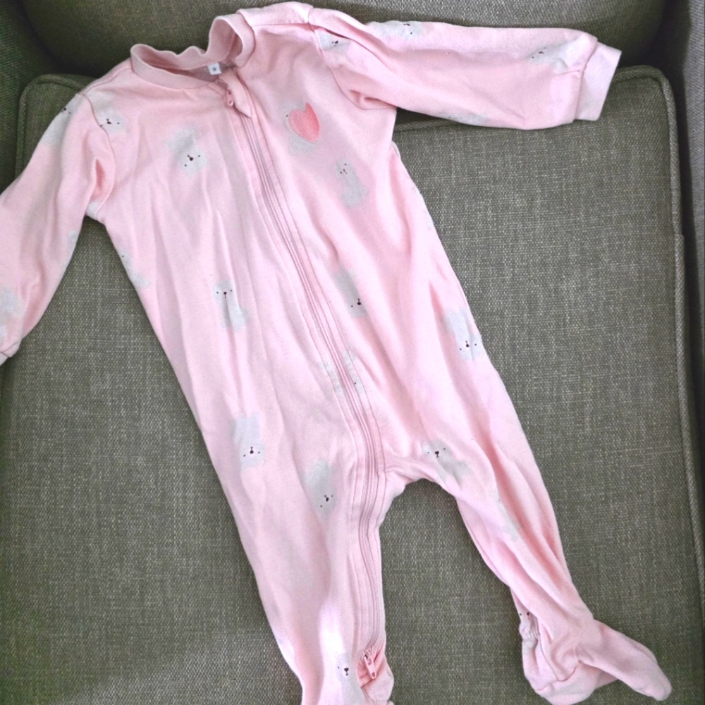 Pekkle Organic Cotton Fleece Baby Girl Onesie Footed PJs Pajamas 9m 12m Lot X2